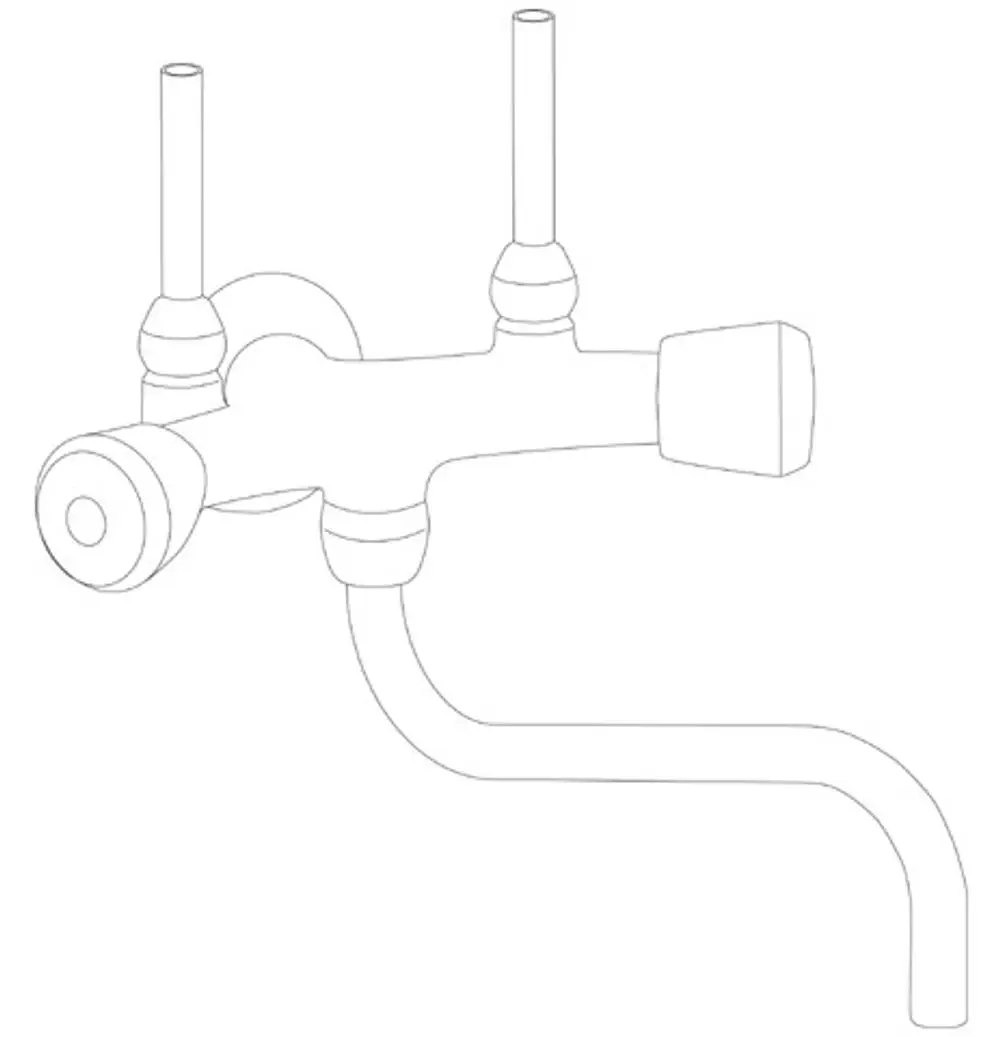 Spültischarmatur aus dem Sortiment von Ideal Standard, mit zwei Anschlussrohren und einem gekrümmten Wasserauslass. Klar strukturiertes Design ohne zusätzliche Verzierungen.
